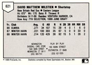 1989 ProCards Minor League Team Sets #621 Dave Milstien Back