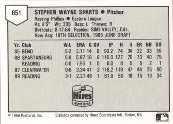1989 ProCards Minor League Team Sets #651 Steve Sharts Back