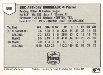 1989 ProCards Minor League Team Sets #668 Eric Boudreaux Back