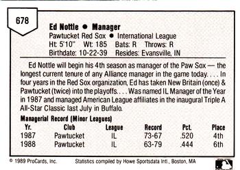 1989 ProCards Minor League Team Sets #678 Ed Nottle Back
