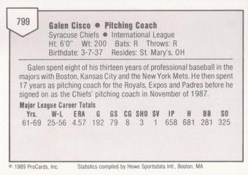1989 ProCards Minor League Team Sets #799 Galen Cisco Back
