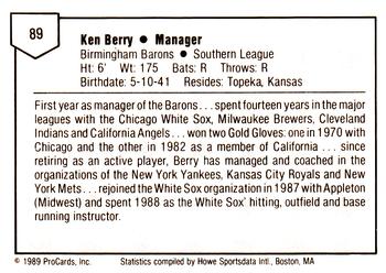 1989 ProCards Minor League Team Sets #89 Ken Berry Back