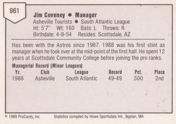 1989 ProCards Minor League Team Sets #961 Jim Coveney Back