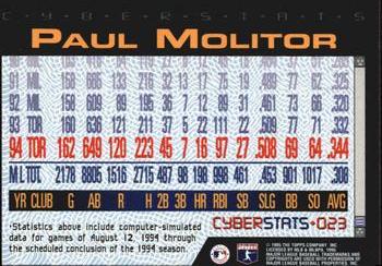 1995 Topps - CyberStats (Spectralight) #023 Paul Molitor Back