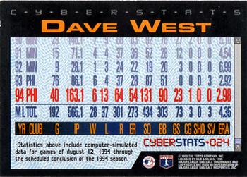 1995 Topps - CyberStats (Spectralight) #024 Dave West Back