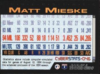 1995 Topps - CyberStats (Spectralight) #046 Matt Mieske Back