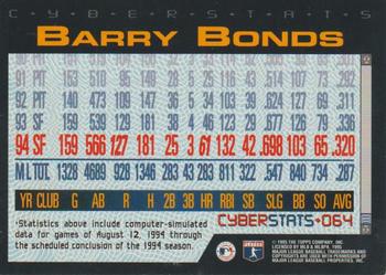 1995 Topps - CyberStats (Spectralight) #064 Barry Bonds Back