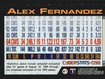 1995 Topps - CyberStats (Spectralight) #098 Alex Fernandez Back