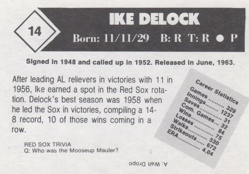 1981 Boston Globe Boston Red Sox #14 Ike Delock Back