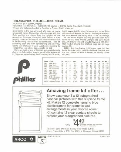1971 Arco Philadelphia Phillies #NNO Dick Selma Back