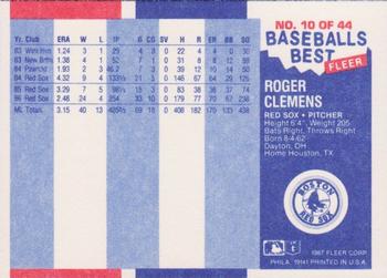 1987 Fleer Baseball's Best Sluggers vs. Pitchers #10 Roger Clemens Back