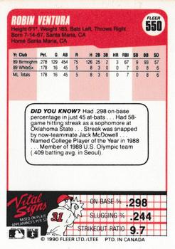 1990 Fleer Canadian #550 Robin Ventura Back