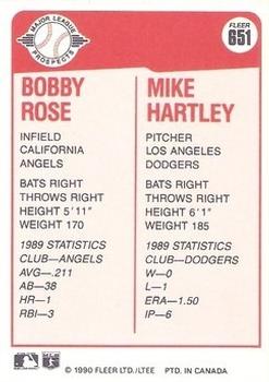 1990 Fleer Canadian #651 Bobby Rose / Mike Hartley Back