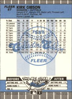 1989 Fleer - Glossy #57 Kirk Gibson Back