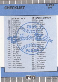 1989 Fleer - Glossy #655 Checklist: Twins / Tigers / Reds / Brewers Back