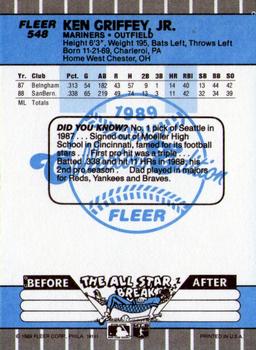 1989 Fleer - Glossy #548 Ken Griffey Jr. Back