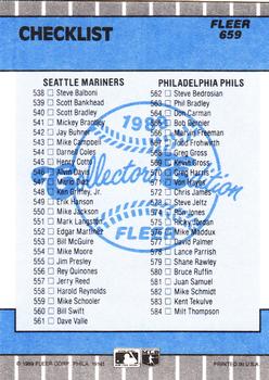1989 Fleer - Glossy #659 Checklist: White Sox / Rangers / Mariners / Phillies Back