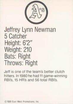 1981 Granny Goose Oakland Athletics #NNO Jeff Newman Back