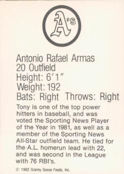 1982 Granny Goose Oakland Athletics #NNO Tony Armas Back