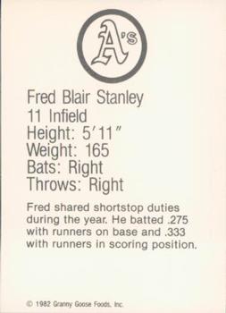 1982 Granny Goose Oakland Athletics Facsimile Signatures #NNO Fred Stanley Back