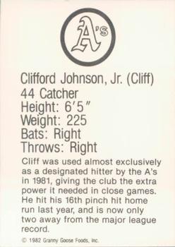 1982 Granny Goose Oakland Athletics Facsimile Signatures #NNO Cliff Johnson Back