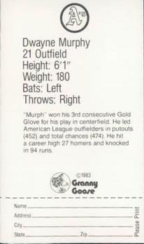 1983 Granny Goose Oakland Athletics #NNO Dwayne Murphy Back