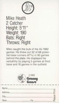 1983 Granny Goose Oakland Athletics #NNO Mike Heath Back