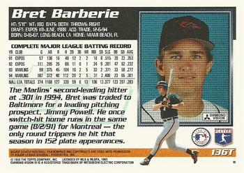 1995 Topps Traded & Rookies #136T Bret Barberie Back