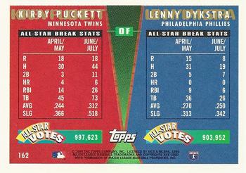 1995 Topps Traded & Rookies #162 Lenny Dykstra / Kirby Puckett Back