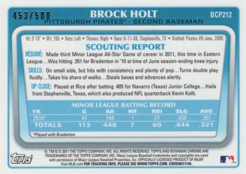 2011 Bowman Chrome - Prospect Autographs Refractors #BCP212 Brock Holt Back
