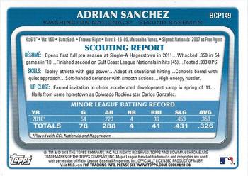 2011 Bowman Chrome - Prospects #BCP149 Adrian Sanchez Back
