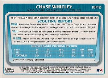 2011 Bowman Chrome - Prospects #BCP155 Chase Whitley Back
