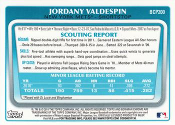 2011 Bowman Chrome - Prospects #BCP200 Jordany Valdespin Back