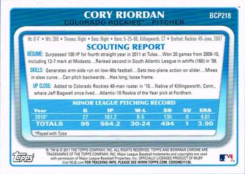 2011 Bowman Chrome - Prospects #BCP218 Cory Riordan Back