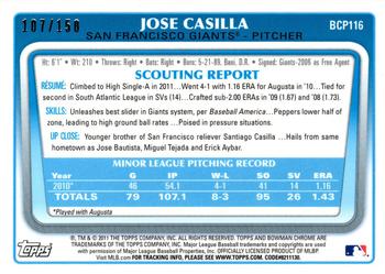 2011 Bowman Chrome - Prospects Blue Refractors #BCP116 Jose Casilla Back