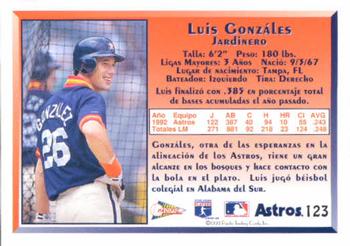 1993 Pacific Spanish #123 Luis Gonzalez Back
