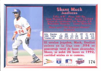 1993 Pacific Spanish #174 Shane Mack Back