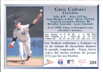 1993 Pacific Spanish #204 Greg Cadaret Back