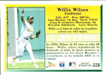 1993 Pacific Spanish #228 Willie Wilson Back