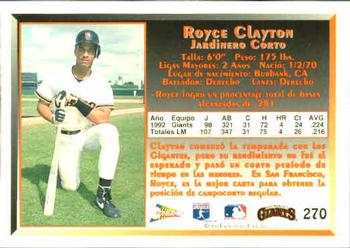 1993 Pacific Spanish #270 Royce Clayton Back
