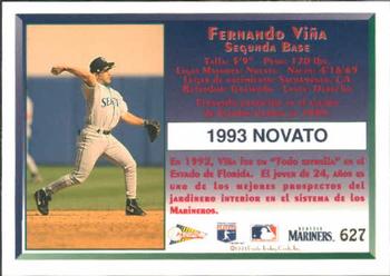 1993 Pacific Spanish #627 Fernando Vina Back