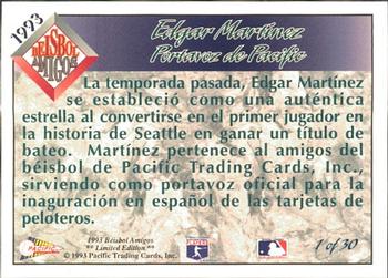 1993 Pacific Spanish - Beisbol Amigos #1 Edgar Martinez Back