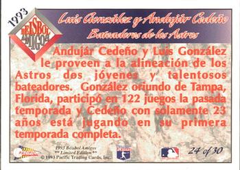 1993 Pacific Spanish - Beisbol Amigos #24 Luis Gonzalez / Andujar Cedeno Back