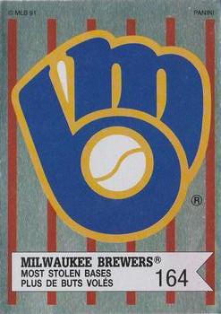 1991 Panini Top 15 (Canada) #126 Milwaukee Brewers / Most Stolen Bases Front