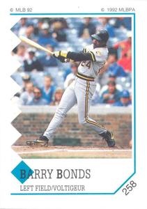 1992 Panini Stickers (Canadian) #258 Barry Bonds Front