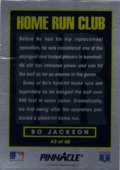 1993 Pinnacle Home Run Club #43 Bo Jackson Back