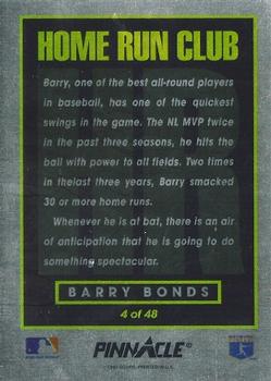 1993 Pinnacle Home Run Club #4 Barry Bonds Back