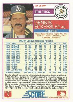 1988 Score - Glossy #104 Dennis Eckersley Back