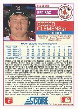1988 Score - Glossy #110 Roger Clemens Back