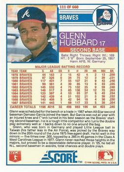 1988 Score - Glossy #111 Glenn Hubbard Back
